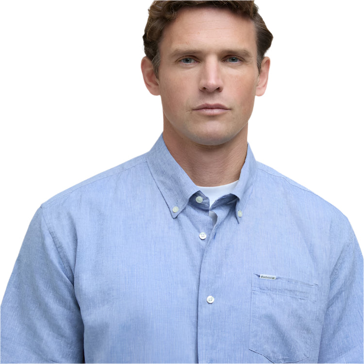 Barbour Nelson Short Sleeved Linen Blend Regular Fit Shirt - Blue