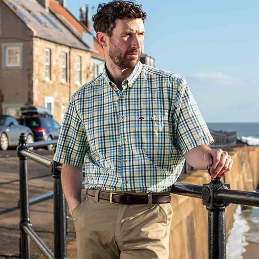 Hoggs of Fife Aberdour Short Sleeve Checked Shirt - Blue Corn