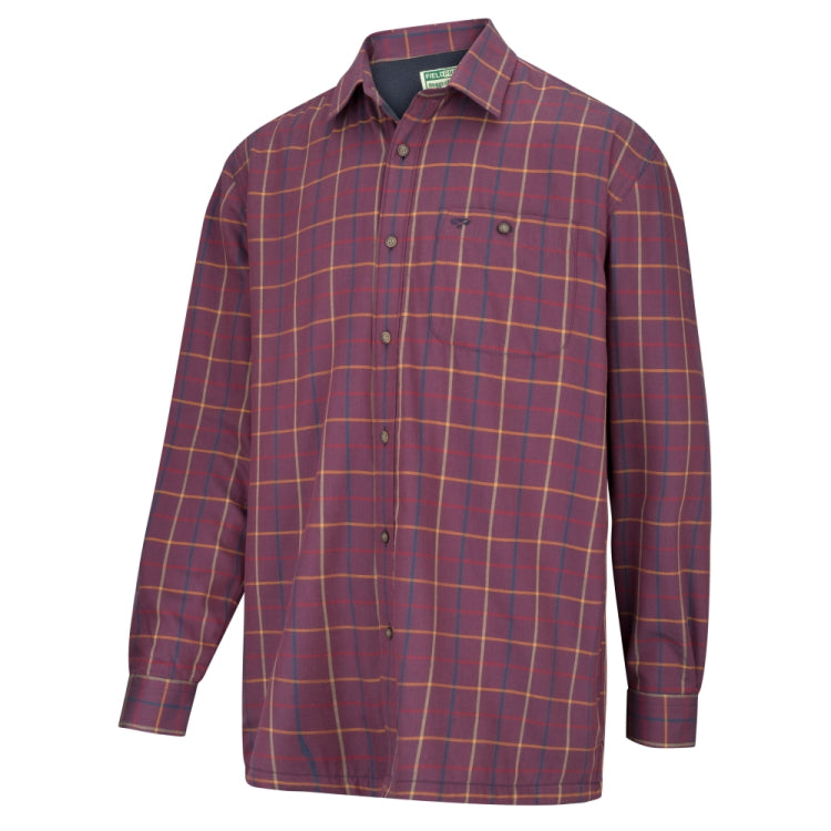 Hoggs Of Fife Boxwood Micro-Fleece Lined Shirt - Wine Check