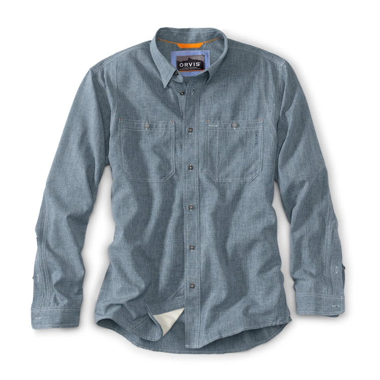 Orvis Tech Chambray Long Sleeve Work Shirt - Blue Chambray