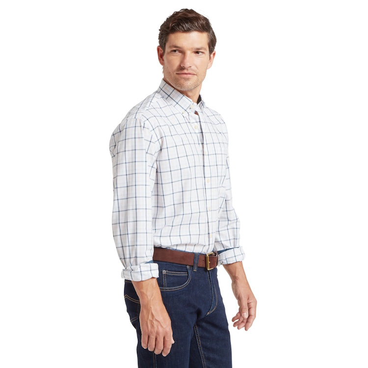 Schoffel Holkham Classic Shirt - Deep Ocean Blue/Coral Peach