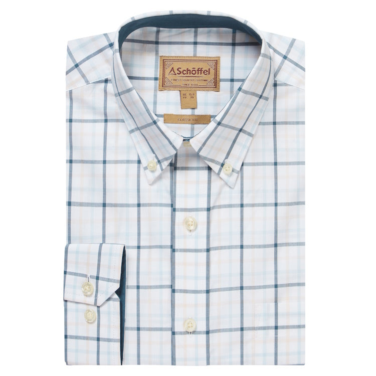 Schoffel Holkham Classic Shirt - Deep Ocean Blue/Coral Peach