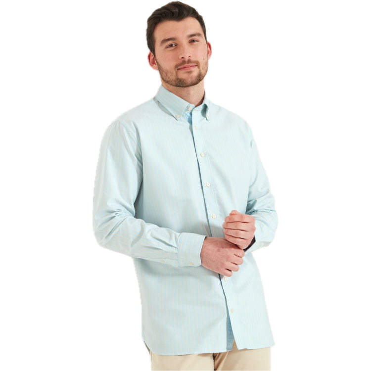 Schoffel Holt Soft Oxford Tailored Shirt - Pale Blue/Lemon Stripe