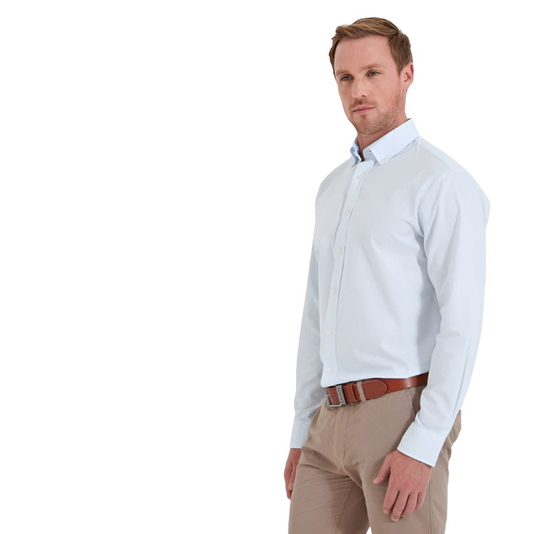 Schoffel Holt Soft Oxford Tailored Shirt - Pale Blue Stripe