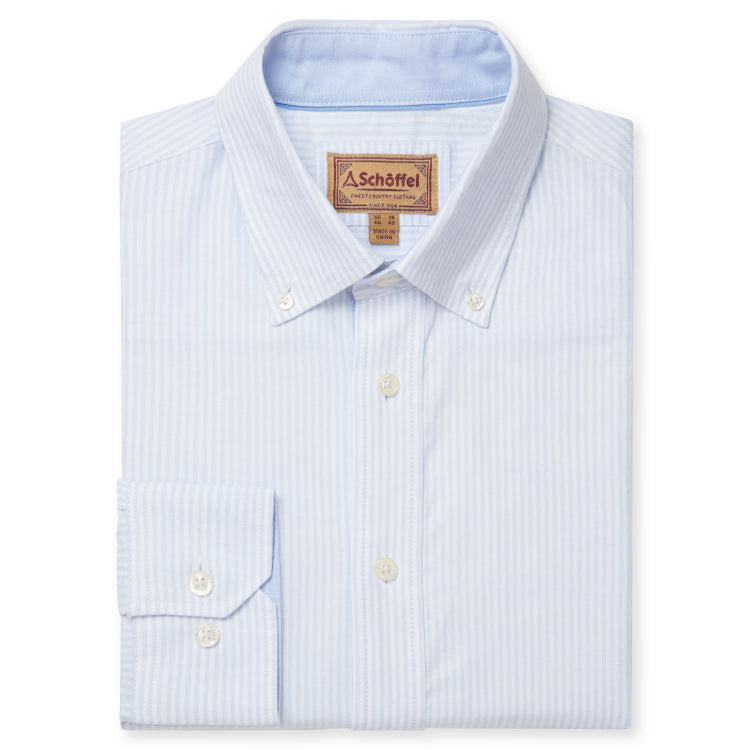 Schoffel Holt Soft Oxford Tailored Shirt - Pale Blue Stripe