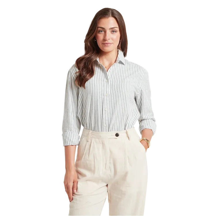 Schoffel Ladies Salthouse Linen Shirt - Blue Stripe