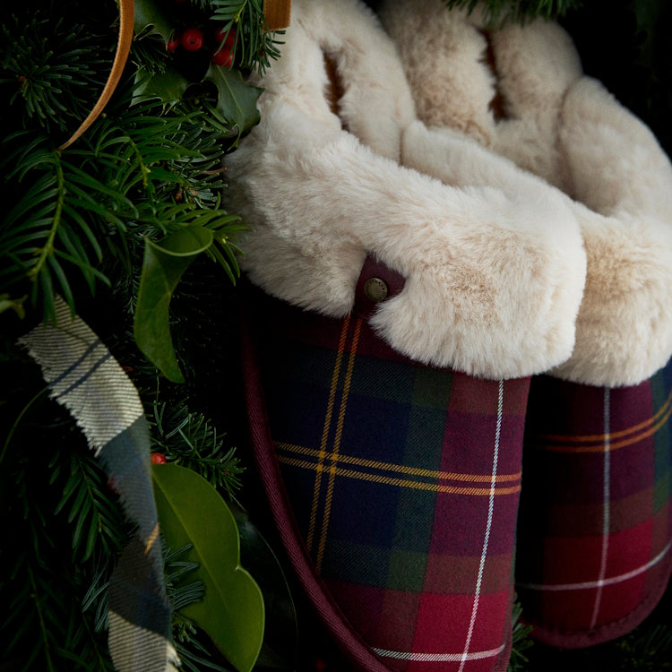 Barbour Ladies Claudia Tartan Mule Slipper - Winterberry Tartan