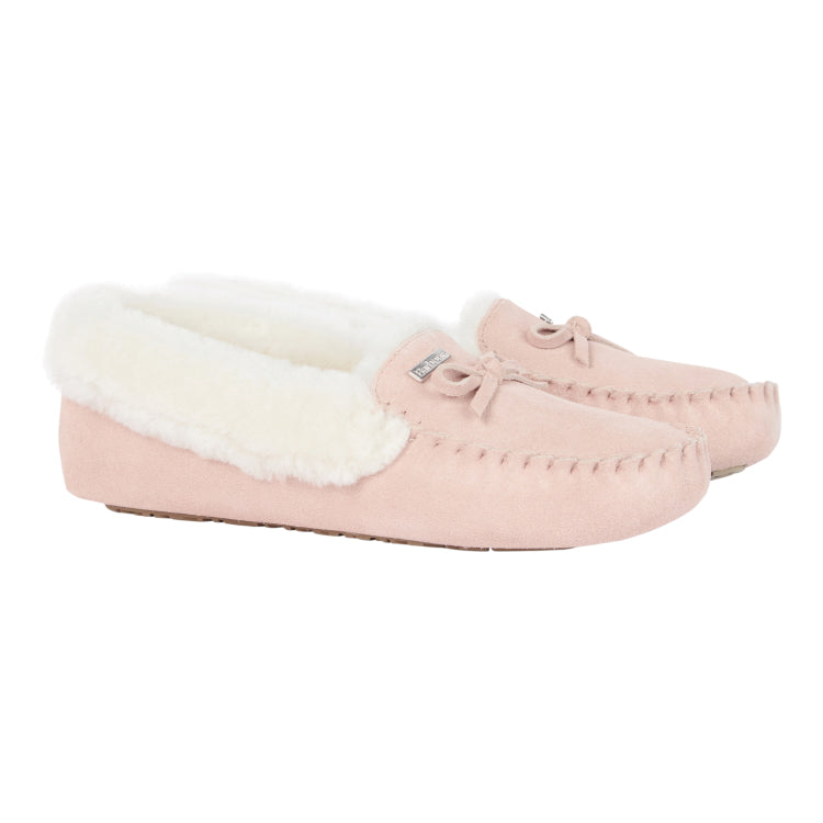 Barbour Ladies Maggie Moccasin Slippers - Pink Suede