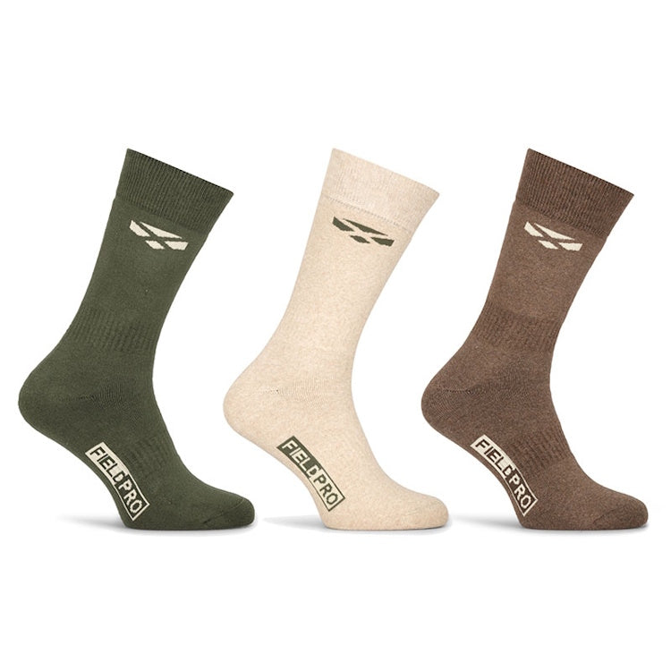 Hoggs of Fife Field Pro Country Socks Triple Pack - Olive/Oatmeal/Brown