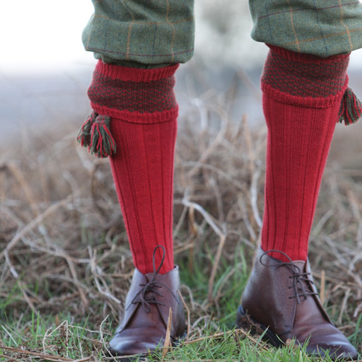 Pennine Penrith Shooting Socks - Olive/Ruby