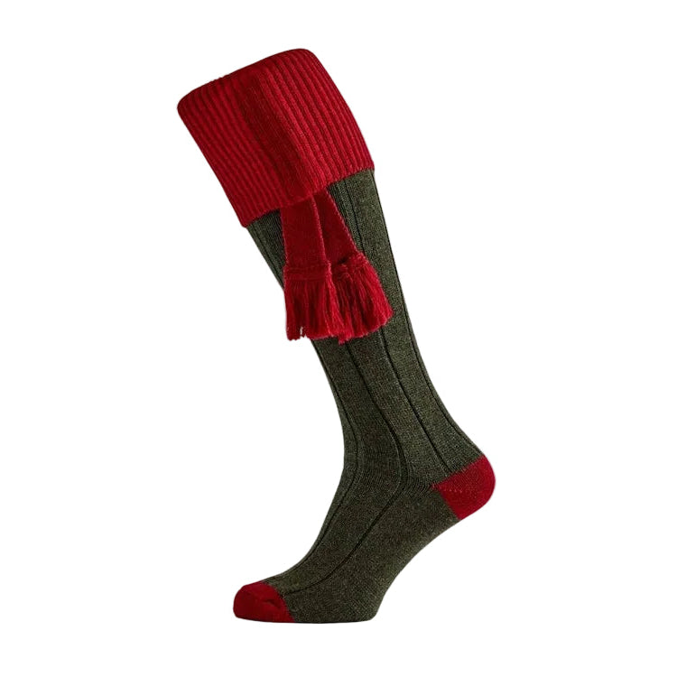 Pennine Royale Shooting Socks and Garter Set - Hunter/Deep Red