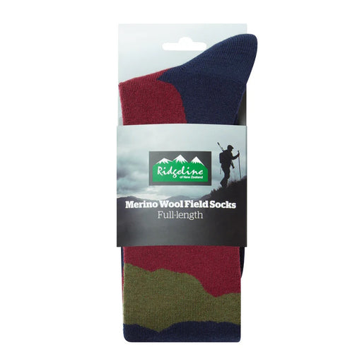 Ridgeline Full Length Merino Wool Socks - Navy Stripes
