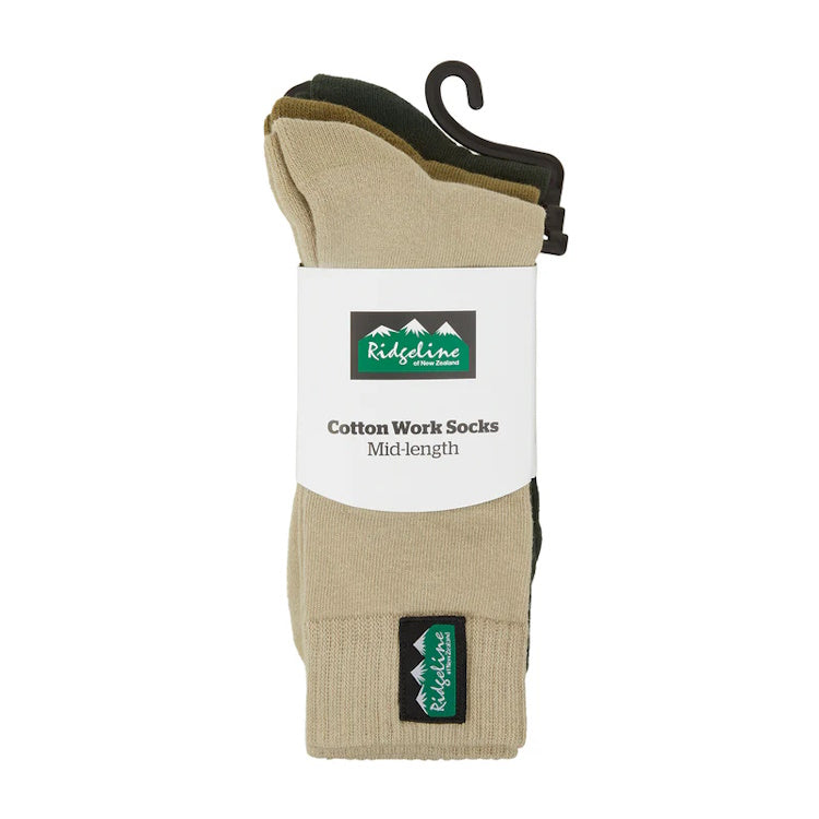 Ridgeline Mid Length Cotton Work Socks - Olive Multi