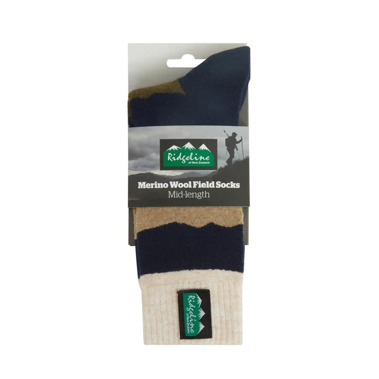 Ridgeline Mid Length Merino Wool Socks - Navy Stripes