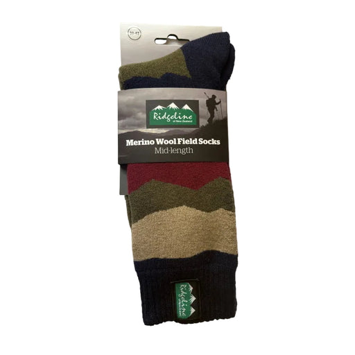 Ridgeline Mid Length Merino Wool Socks - Navy Stripes