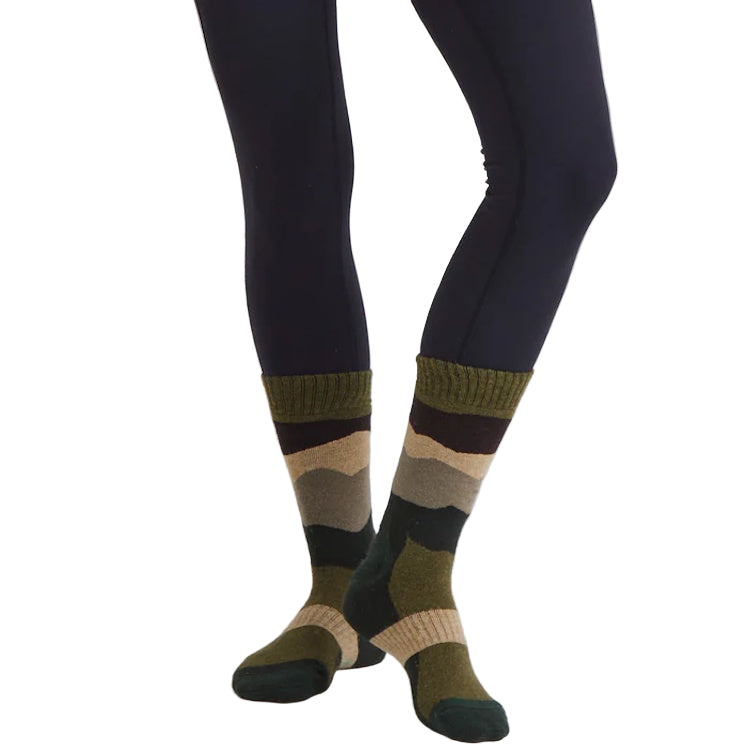 Ridgeline Mid Length Merino Wool Socks - Olive Stripes