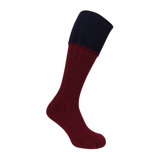 Hoggs of Fife Contrast Turnover Top Stocking - Burgundy/Navy