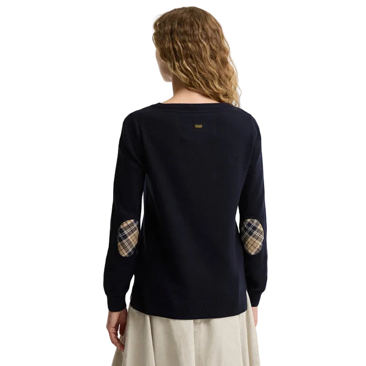 Barbour Ladies Pendle Crew Knit Sweater - Navy/Birchwood Tartan