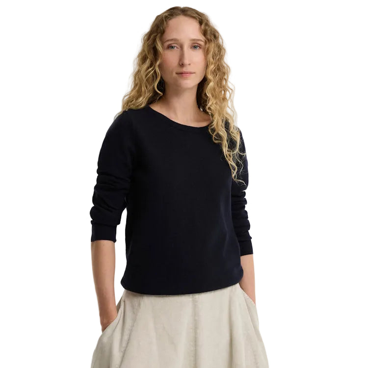 Barbour Ladies Pendle Crew Knit Sweater - Navy/Birchwood Tartan