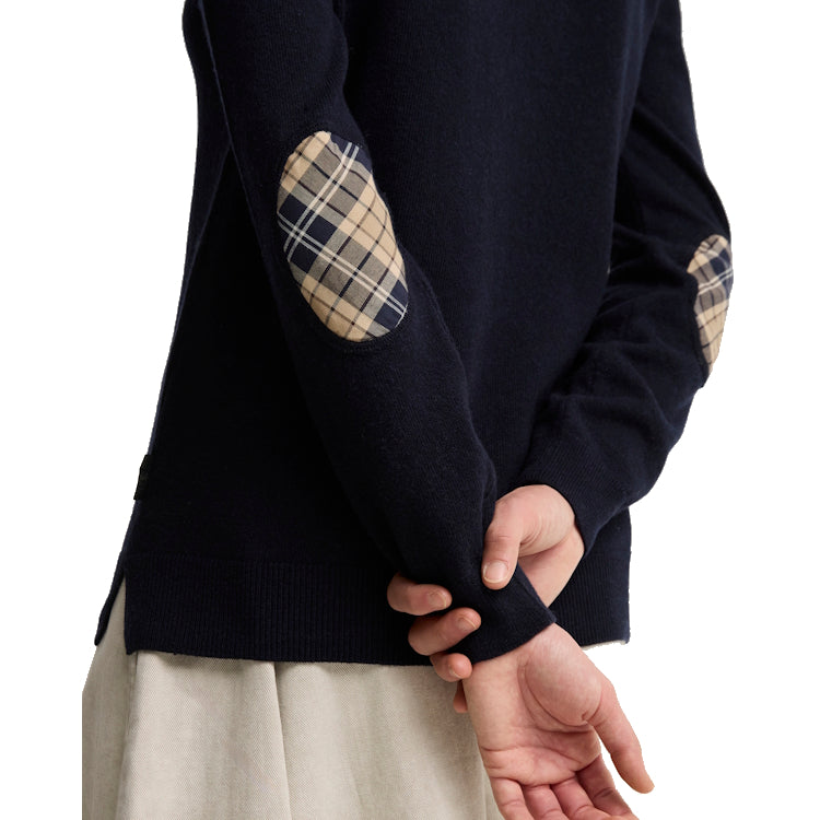 Barbour Ladies Pendle Crew Knit Sweater - Navy/Birchwood Tartan