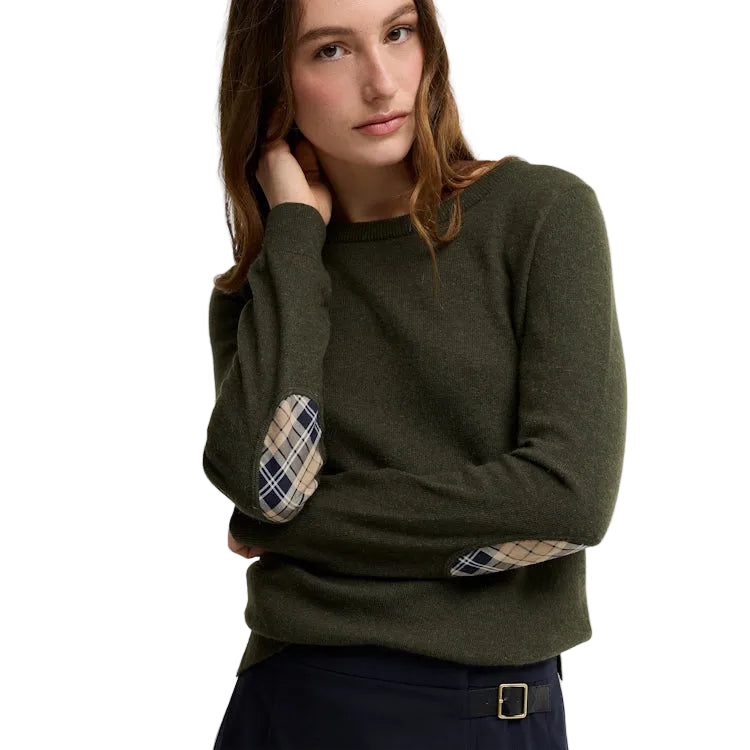 Barbour Ladies Pendle Crew Knit Sweater - Olive/Birchwood Tartan