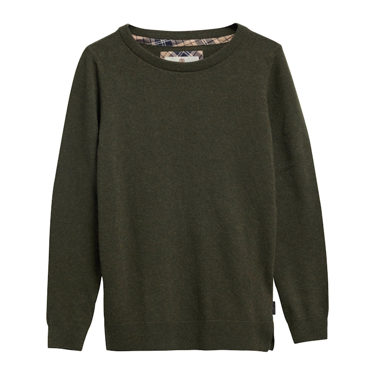 Barbour Ladies Pendle Crew Knit Sweater - Olive/Birchwood Tartan