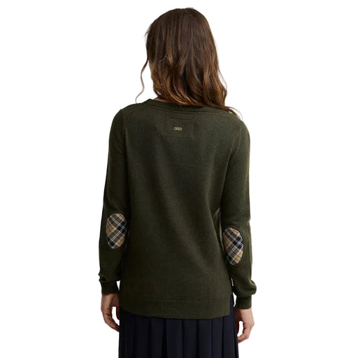 Barbour Ladies Pendle Crew Knit Sweater - Olive/Birchwood Tartan