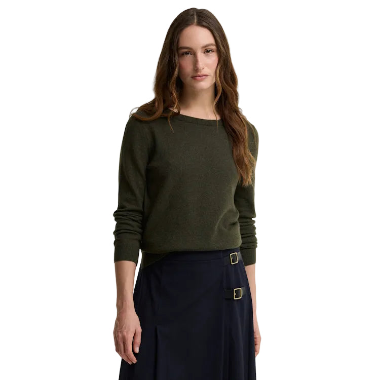 Barbour Ladies Pendle Crew Knit Sweater - Olive/Birchwood Tartan