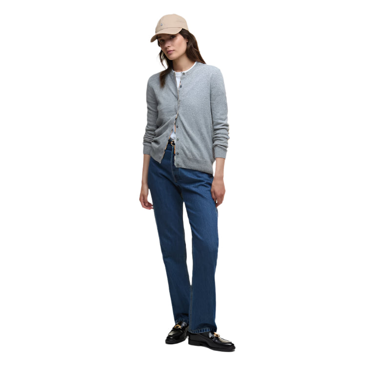 Barbour Ladies Pendle Knitted Cardigan - Grey Marl/Hessian Tartan