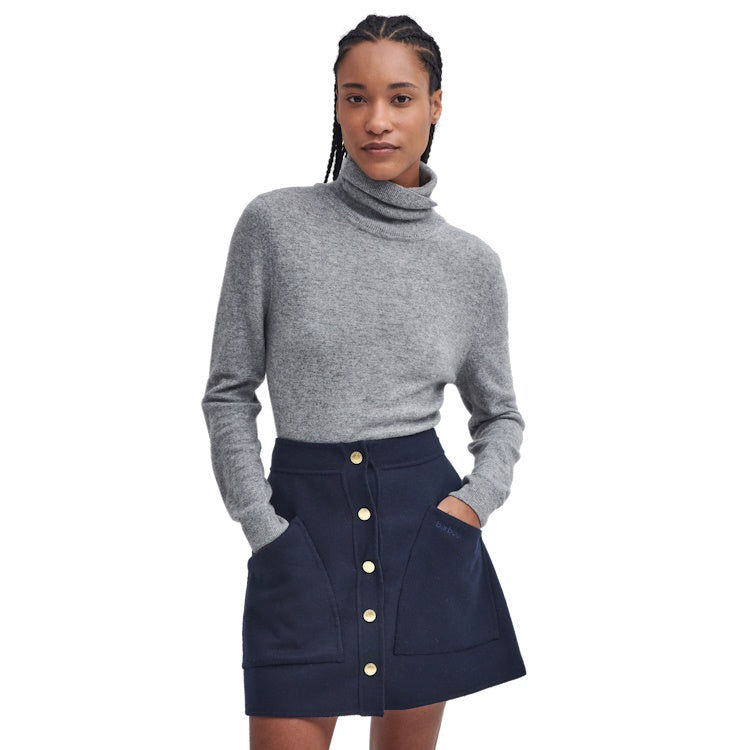 Barbour Ladies Pendle Roll Collar Knitted Jumper - Grey Marl/Hessian Tartan