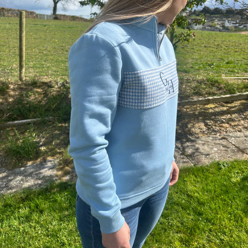 Gunner and Hound Ladies Houndstooth 1/4 Zip Sweater - Baby Blue