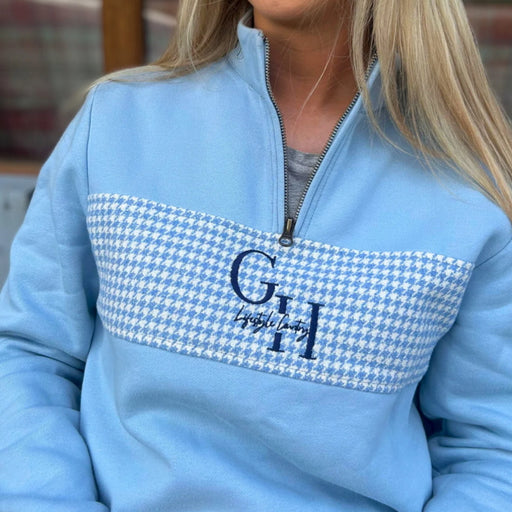 Gunner and Hound Ladies Houndstooth 1/4 Zip Sweater - Baby Blue
