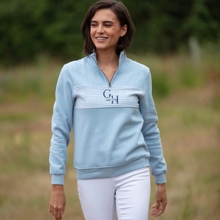 Gunner and Hound Ladies Houndstooth 1/4 Zip Sweater - Baby Blue