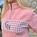 Gunner and Hound Ladies Houndstooth 1/4 Zip Sweater - Baby Pink