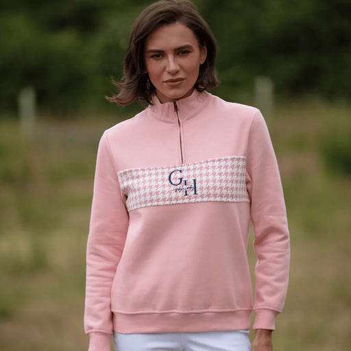 Gunner and Hound Ladies Houndstooth 1/4 Zip Sweater - Baby Pink