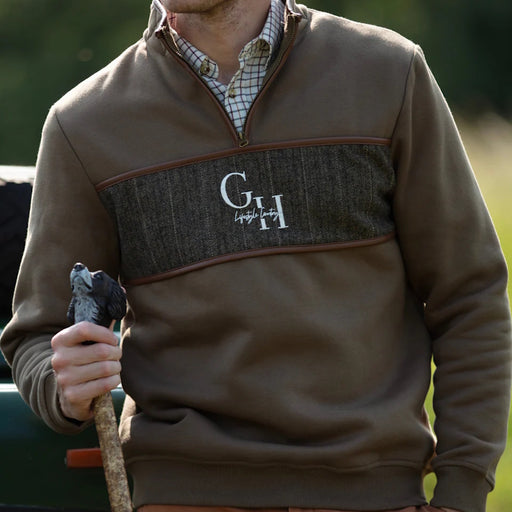 Gunner and Hound Unisex Tweed 1/4 Zip Sweater - Khaki