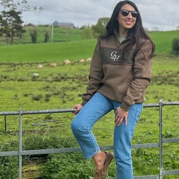 Gunner and Hound Unisex Tweed 1/4 Zip Sweater - Khaki