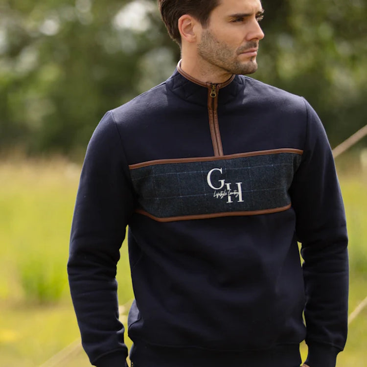 Gunner and Hound Unisex Tweed 1/4 Zip Sweater - Navy