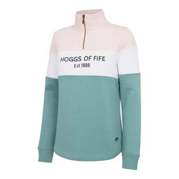 Hoggs of Fife Ladies Dumfries 1888 1/4 Zip Sweatshirt - Mineral Blue/Pink