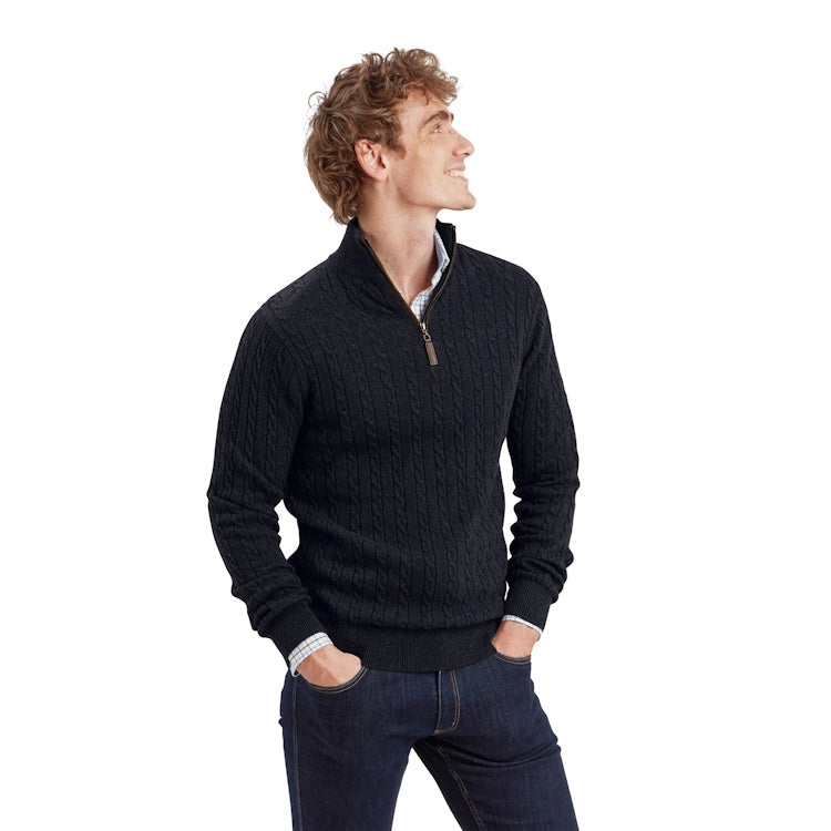 Schoffel Calton Cotton Cashmere Cable 1/4 Zip Jumper - Charcoal