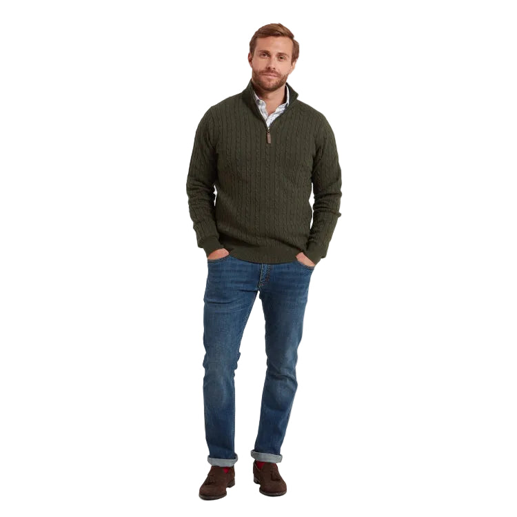 Schoffel Calton Cotton Cashmere Cable 1/4 Zip Jumper - Loden Green