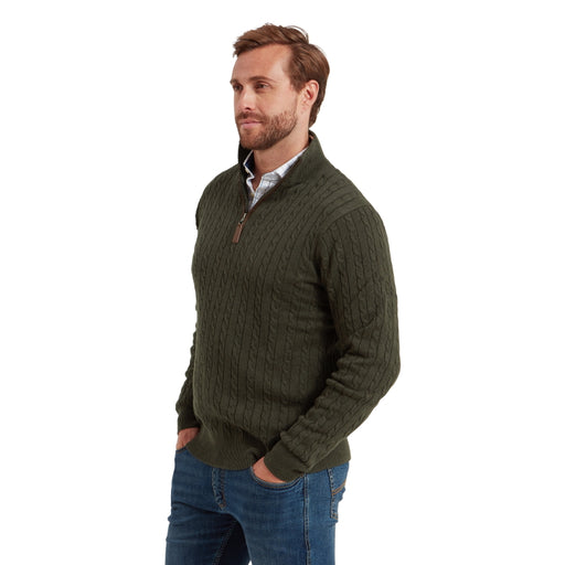 Schoffel Calton Cotton Cashmere Cable 1/4 Zip Jumper - Loden Green