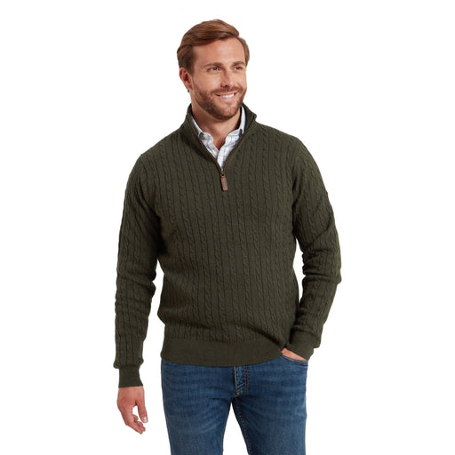 Schoffel Calton Cotton Cashmere Cable 1/4 Zip Jumper - Loden Green