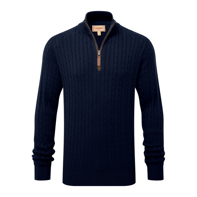 Schoffel Calton Cotton Cashmere Cable 1/4 Zip Jumper - Navy