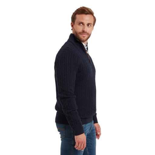Schoffel Calton Cotton Cashmere Cable 1/4 Zip Jumper - Navy