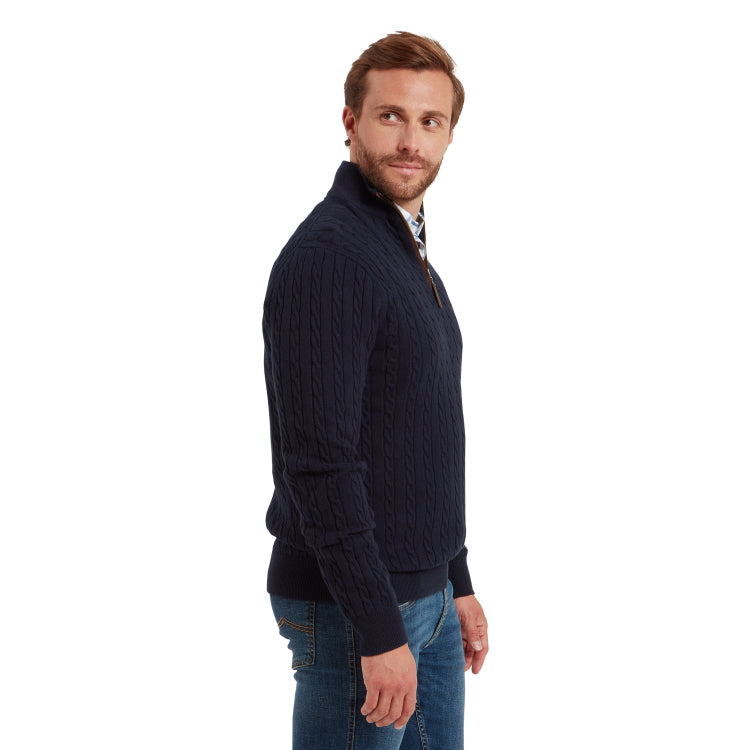 Schoffel Calton Cotton Cashmere Cable 1/4 Zip Jumper - Navy
