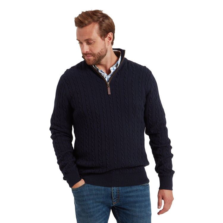 Schoffel Calton Cotton Cashmere Cable 1/4 Zip Jumper - Navy
