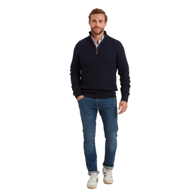 Schoffel Calton Cotton Cashmere Cable 1/4 Zip Jumper - Navy