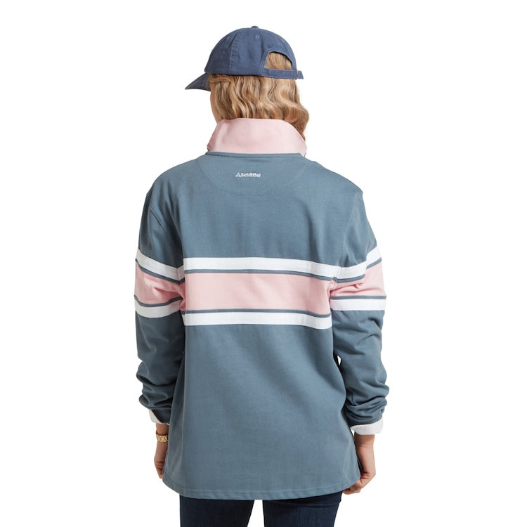Schoffel Ladies Exmouth Heritage 1/4 Zip Sweater - Dark Pigeon Blue/Chalky Coral