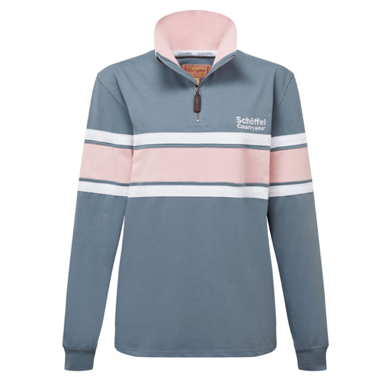 Schoffel Ladies Exmouth Heritage 1/4 Zip Sweater - Dark Pigeon Blue/Chalky Coral